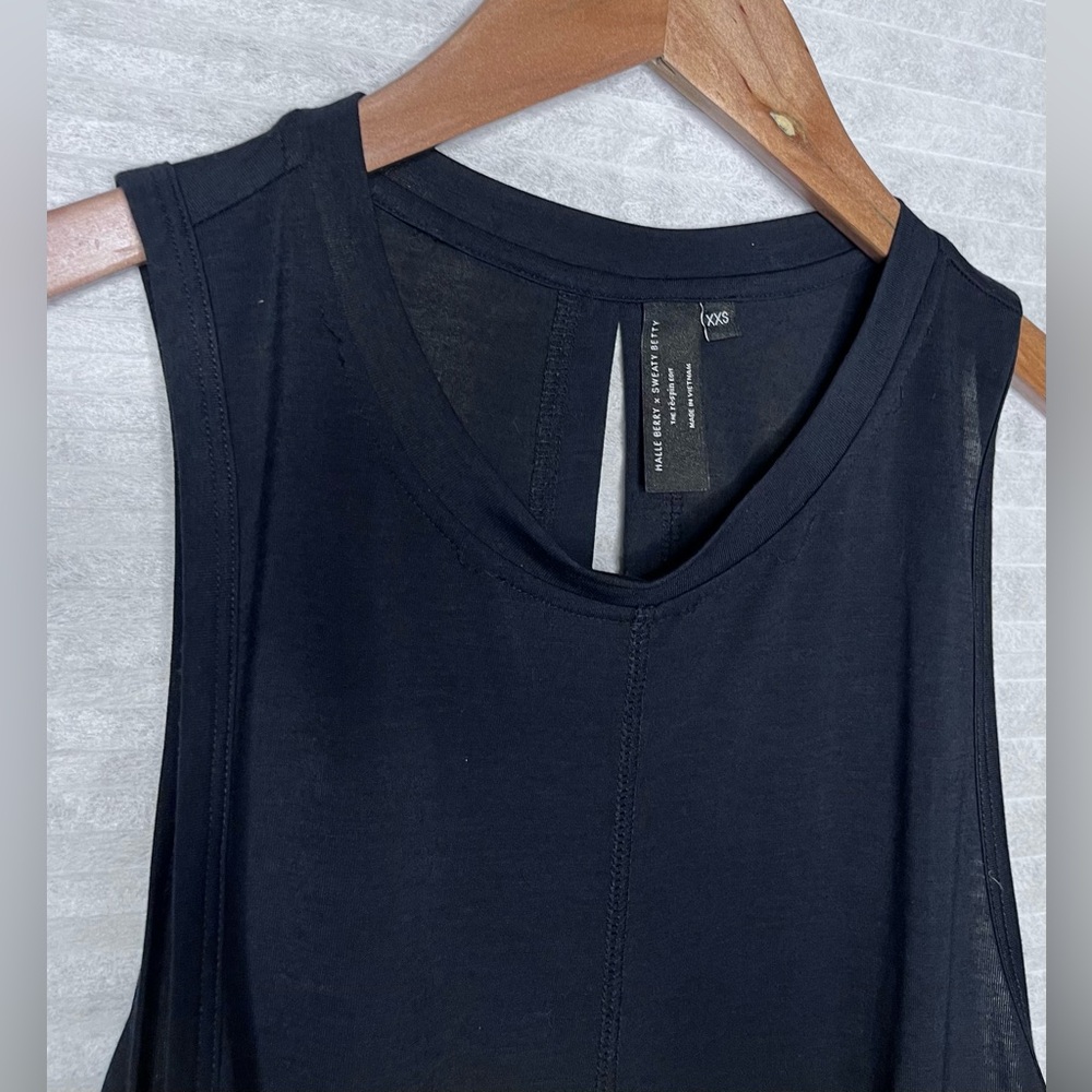 Sweaty Betty x Halle Berry workout sleeveless top Split Back Black size XXS - Picture 3 of 10